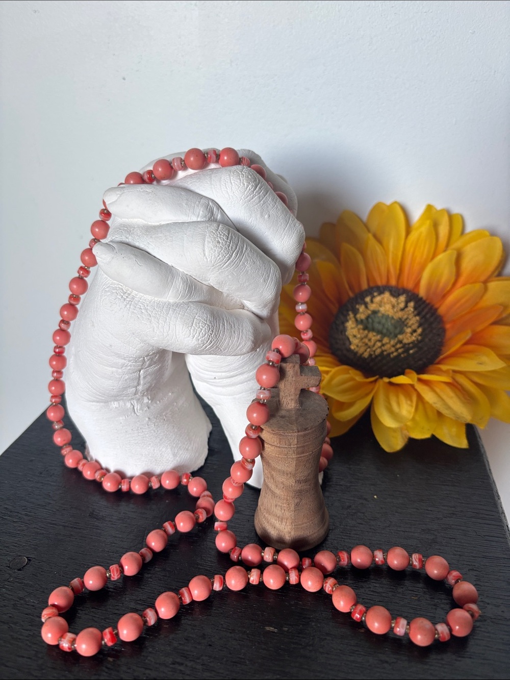 Vintage Coral Glass Beaded Necklace